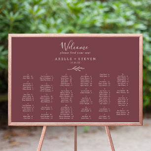 Minimal Leaf Burgundy Alphabetical Seating Chart