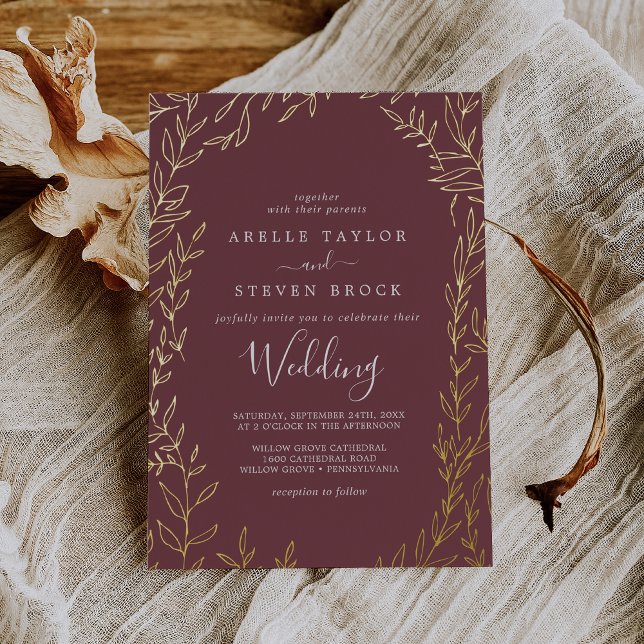 Minimal Leaf | Burgundy and Gold Foil Wedding (Creator Uploaded)