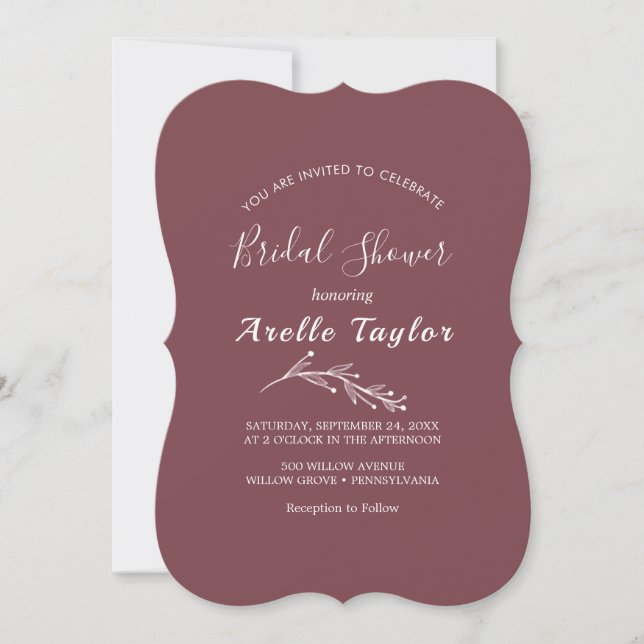 Minimal Leaf | Burgundy Bridal Shower Invitation (Front)