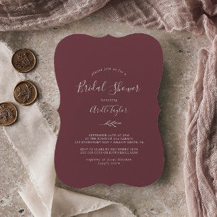 Minimal Leaf   Burgundy Bridal Shower Invitation