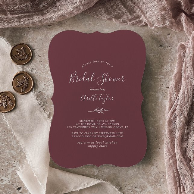 Minimal Leaf | Burgundy Bridal Shower Invitation (Creator Uploaded)