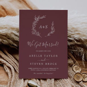 Minimal Leaf   Burgundy Elopement Announcement