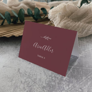 Minimal Leaf   Burgundy Guest Name Place Cards