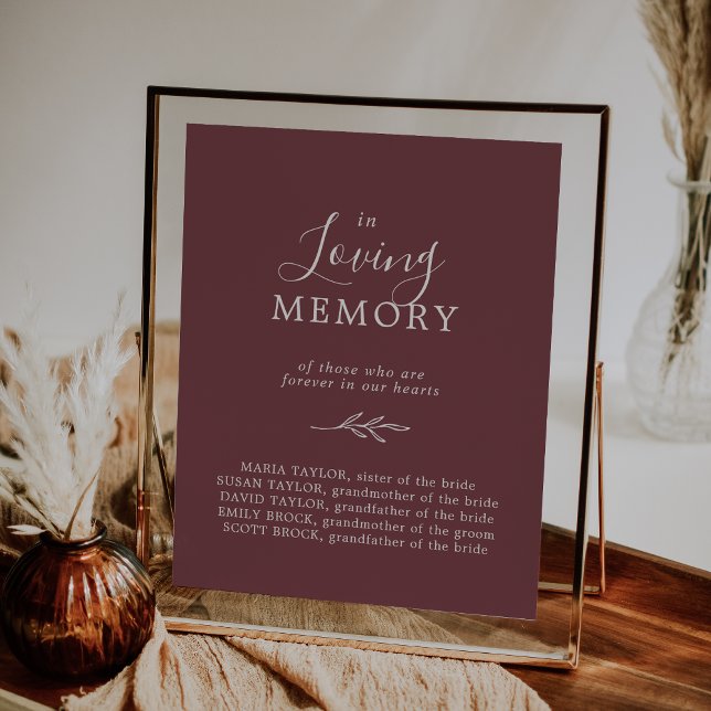 Minimal Leaf | Burgundy In Loving Memory Memorial Poster (Creator Uploaded)