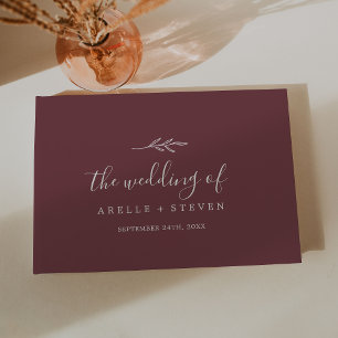 Minimal Leaf   Burgundy Monogram Back Wedding Guest Book