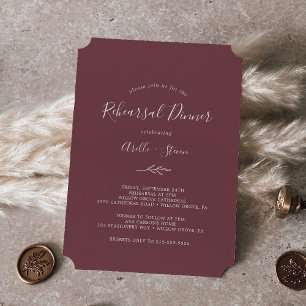 Minimal Leaf   Burgundy Rehearsal Dinner Invitation