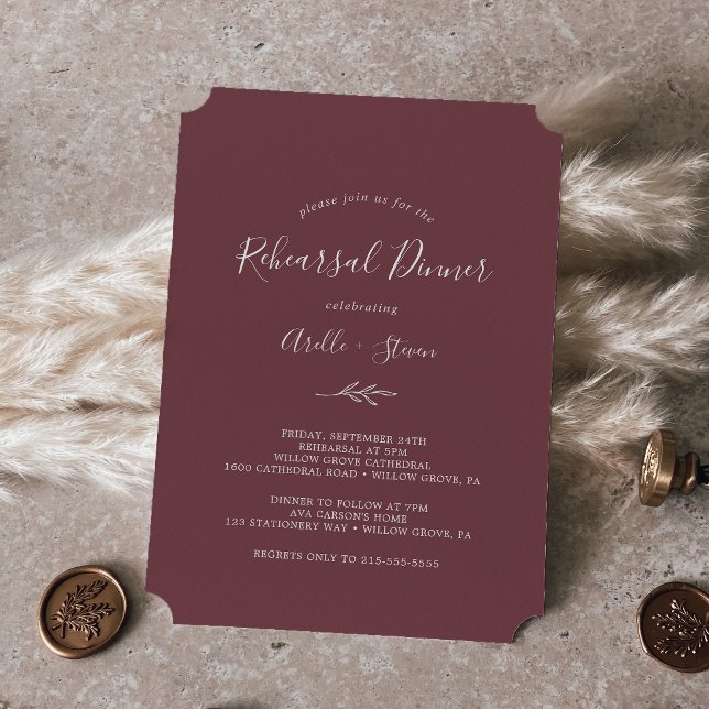 Minimal Leaf | Burgundy Rehearsal Dinner Invitation (Creator Uploaded)