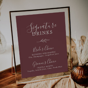 Minimal Leaf   Burgundy Signature Drinks Poster