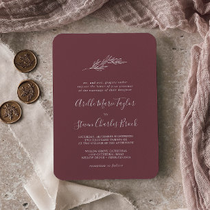 Minimal Leaf   Burgundy Traditional Wedding Invitation