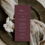 Minimal Leaf | Burgundy Wedding Dinner Menu<br><div class="desc">This minimal leaf burgundy wedding dinner menu card is perfect for a boho wedding. The bohemian design features a simple greenery silhouette in a dark red wine colour with classic minimalist boho style. This menu can be used for a wedding reception,  rehearsal dinner,  or any event.</div>