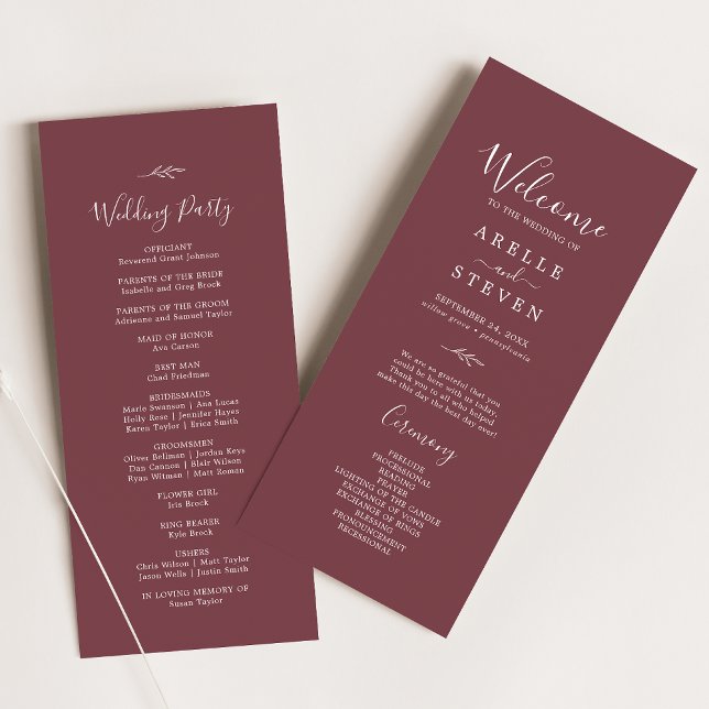 Minimal Leaf | Burgundy Wedding Program Programme (Creator Uploaded)