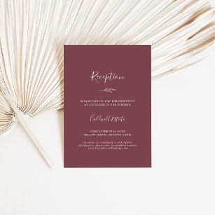 Minimal Leaf   Burgundy Wedding Reception Enclosure Card