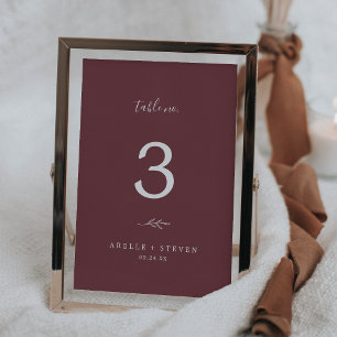 Minimal Leaf   Burgundy Wedding Table Number