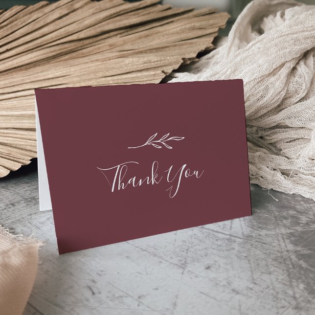 Minimal Leaf | Burgundy Wedding Thank You Card (Creator Uploaded)