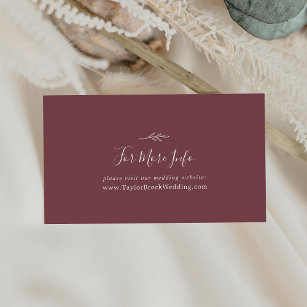 Minimal Leaf   Burgundy Wedding Website Enclosure Card