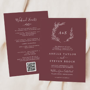Minimal Leaf   Burgundy Weekend Events Wedding Invitation