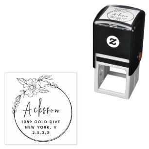 Minimal Leaf Circular Address Self-inking Stamp