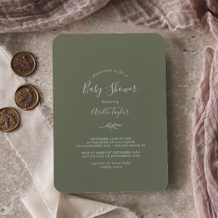 Minimal Leaf   Dark Green Baby Shower Invitation
