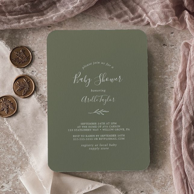Minimal Leaf | Dark Green Baby Shower Invitation (Creator Uploaded)