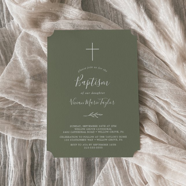 Minimal Leaf | Dark Green Baptism Invitation (Creator Uploaded)