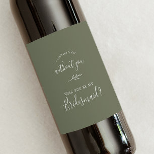 Minimal Leaf Dark Green Bridesmaid Proposal Wine Label