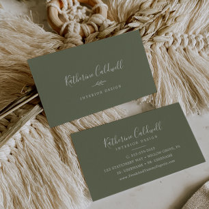 Minimal Leaf   Dark Green Business Card