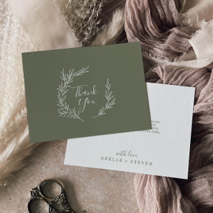 Minimal Leaf   Dark Green Flat Thank You Card