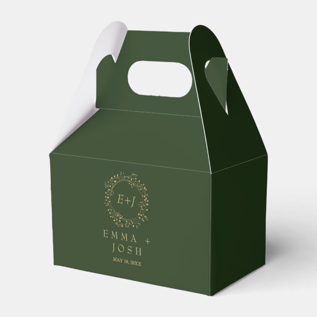 Minimal Leaf | Dark Green Formal Monogram Wedding Favour Box (Front Side)