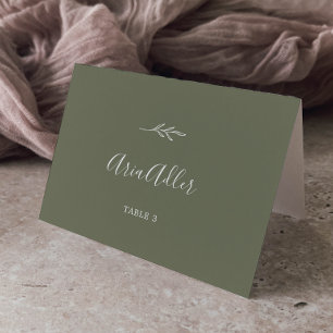 Minimal Leaf   Dark Green Guest Name Place Cards