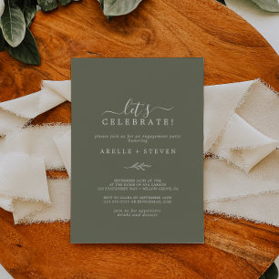 Minimal Leaf   Dark Green Let's Celebrate Invitation