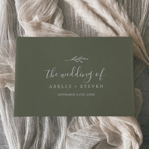 Minimal Leaf Dark Green Monogram Back Wedding Guest Book