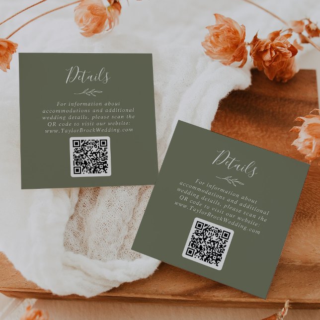 Minimal Leaf | Dark Green QR Code Wedding Details Enclosure Card (Creator Uploaded)