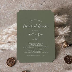 Minimal Leaf   Dark Green Rehearsal Dinner Invitation