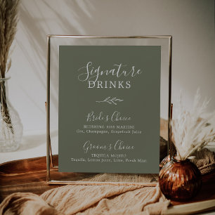 Minimal Leaf Dark Green Signature Drinks Poster