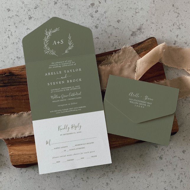 Minimal Leaf | Dark Green Wedding All In One Invitation (Creator Uploaded)