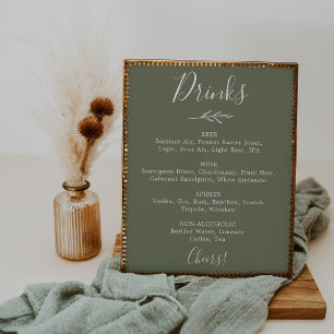 Minimal Leaf   Dark Green Wedding Drinks Menu Poster