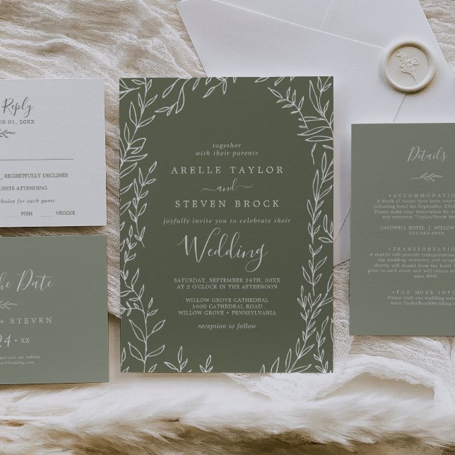 Minimal Leaf | Dark Green Wedding Invitation (Creator Uploaded)