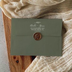 Minimal Leaf   Dark Green Wedding Invitation Envelope