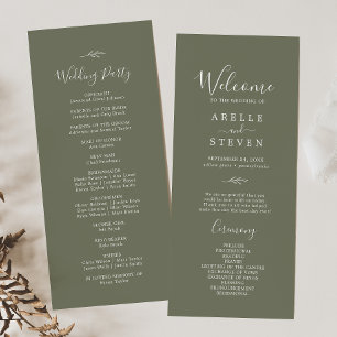 Minimal Leaf   Dark Green Wedding Program Programme