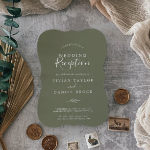 Minimal Leaf   Dark Green Wedding Reception Invitation