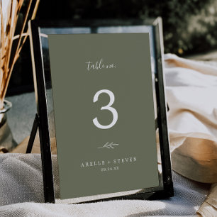 Minimal Leaf   Dark Green Wedding Table Number