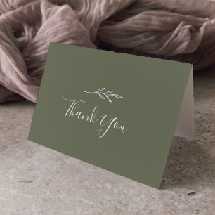 Minimal Leaf   Dark Green Wedding Thank You Card