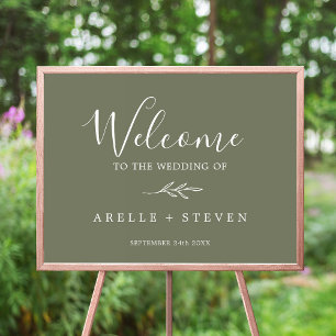 Minimal Leaf   Dark Green Wedding Welcome Poster
