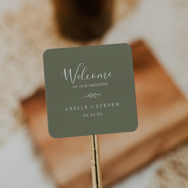 Minimal Leaf | Dark Green Wedding Welcome Square Sticker (Creator Uploaded)