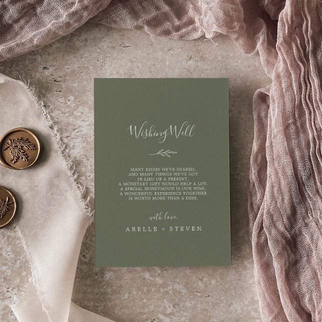 Minimal Leaf | Dark Green Wedding Wishing Well Enclosure Card (Creator Uploaded)