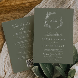 Minimal Leaf Dark Green Weekend Events Wedding Invitation