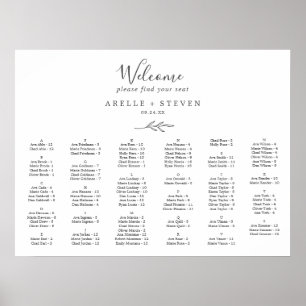 Minimal Leaf Dark Grey Alphabetical Seating Chart
