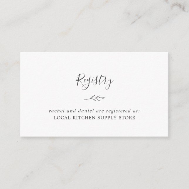 Minimal Leaf | Dark Grey Gift Registry Enclosure Card (Front)
