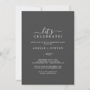 Minimal Leaf   Dark Grey Let's Celebrate Invitation