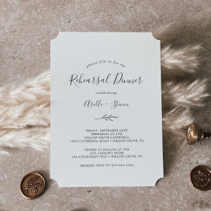 Minimal Leaf   Dark Grey Rehearsal Dinner Invitation